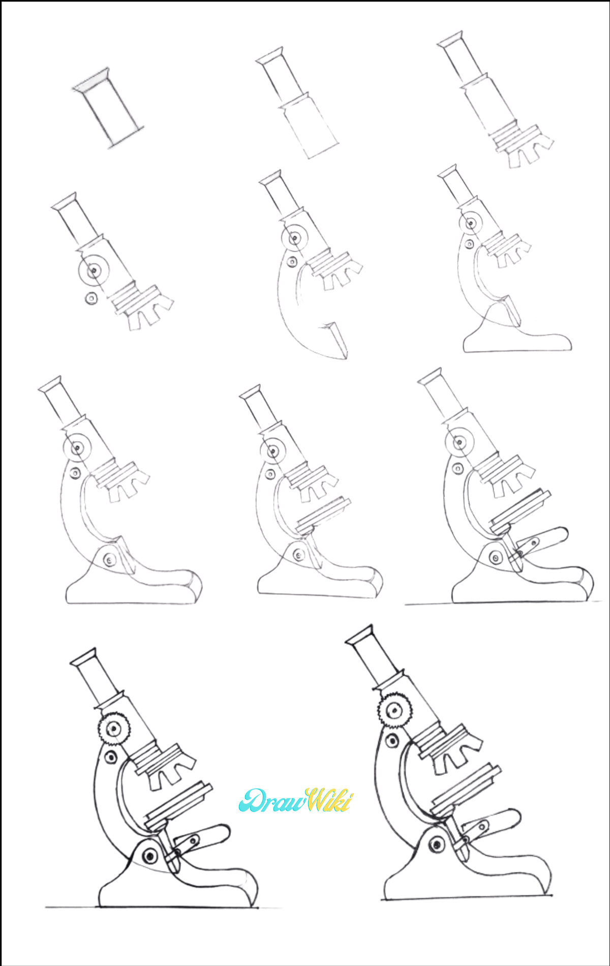 How to draw a microscope step by step