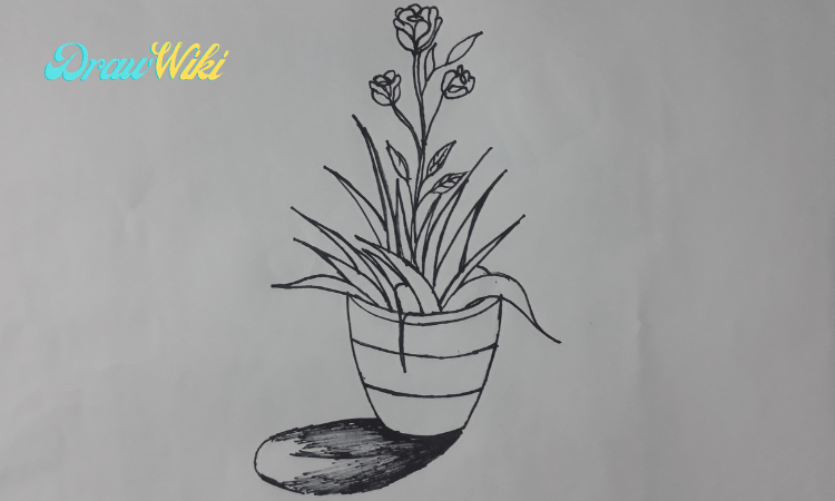 How to draw a flower with pot step 11