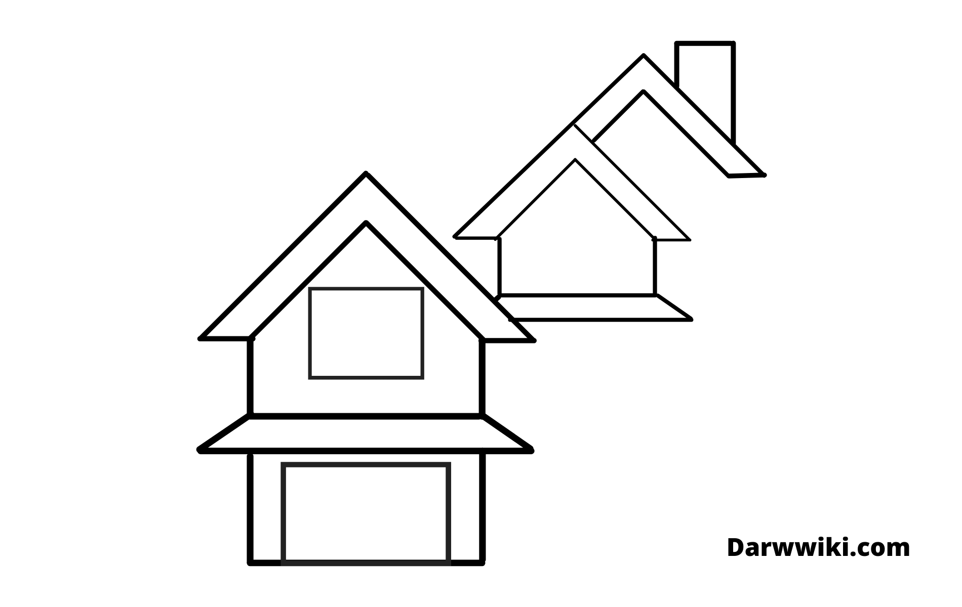How to draw house Step 5 - Draw thirds Part of the House Roof