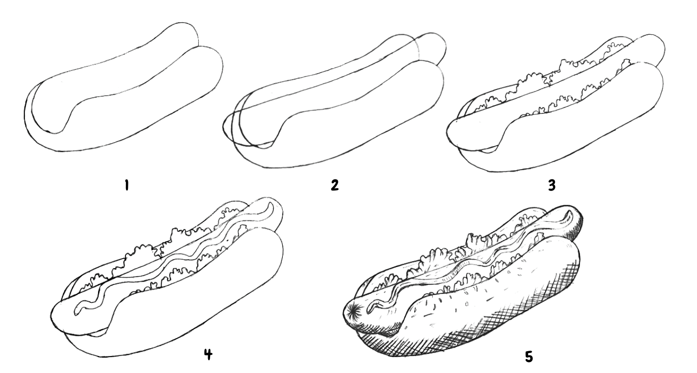 How to Draw Hotdog Step by Step