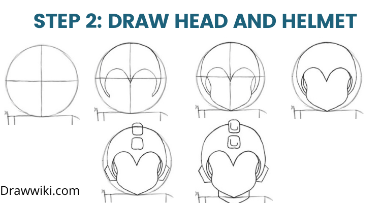 Step 2: Draw Megaman Head and Helmet